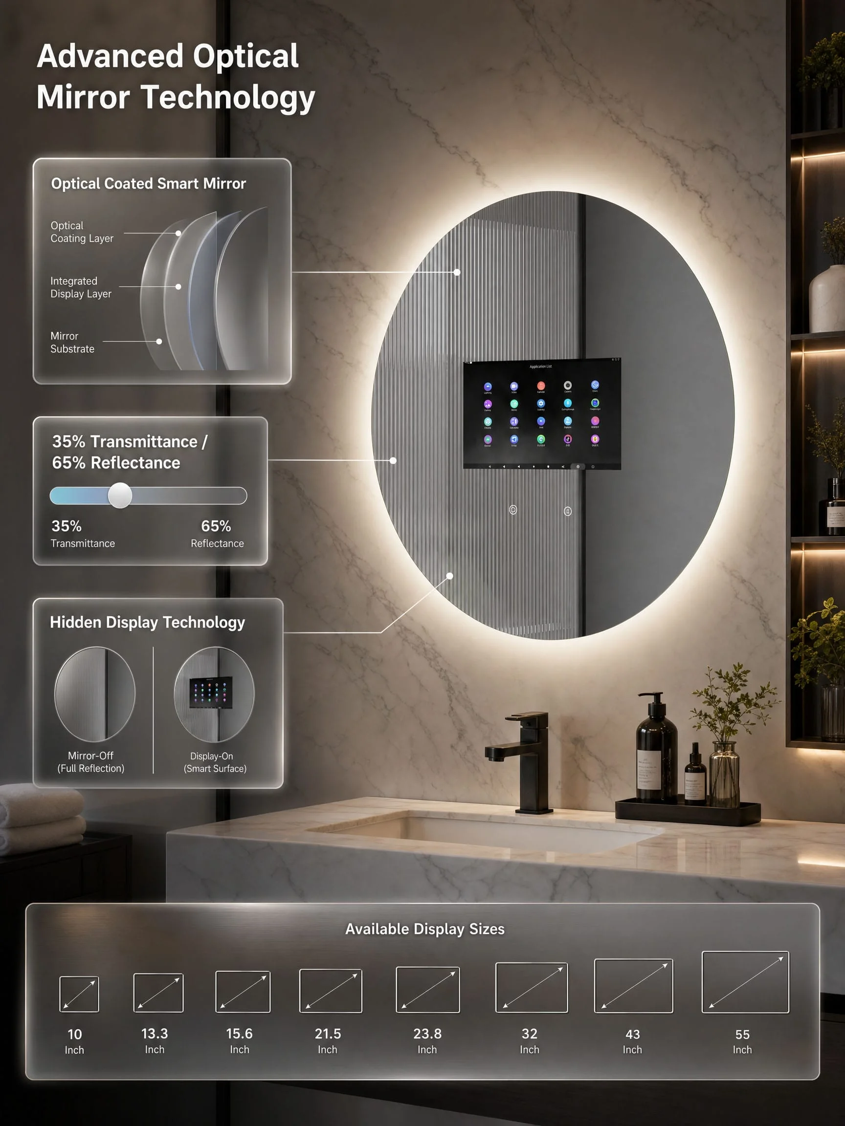 Optical-Grade HD Mirror Surface with Hidden Display