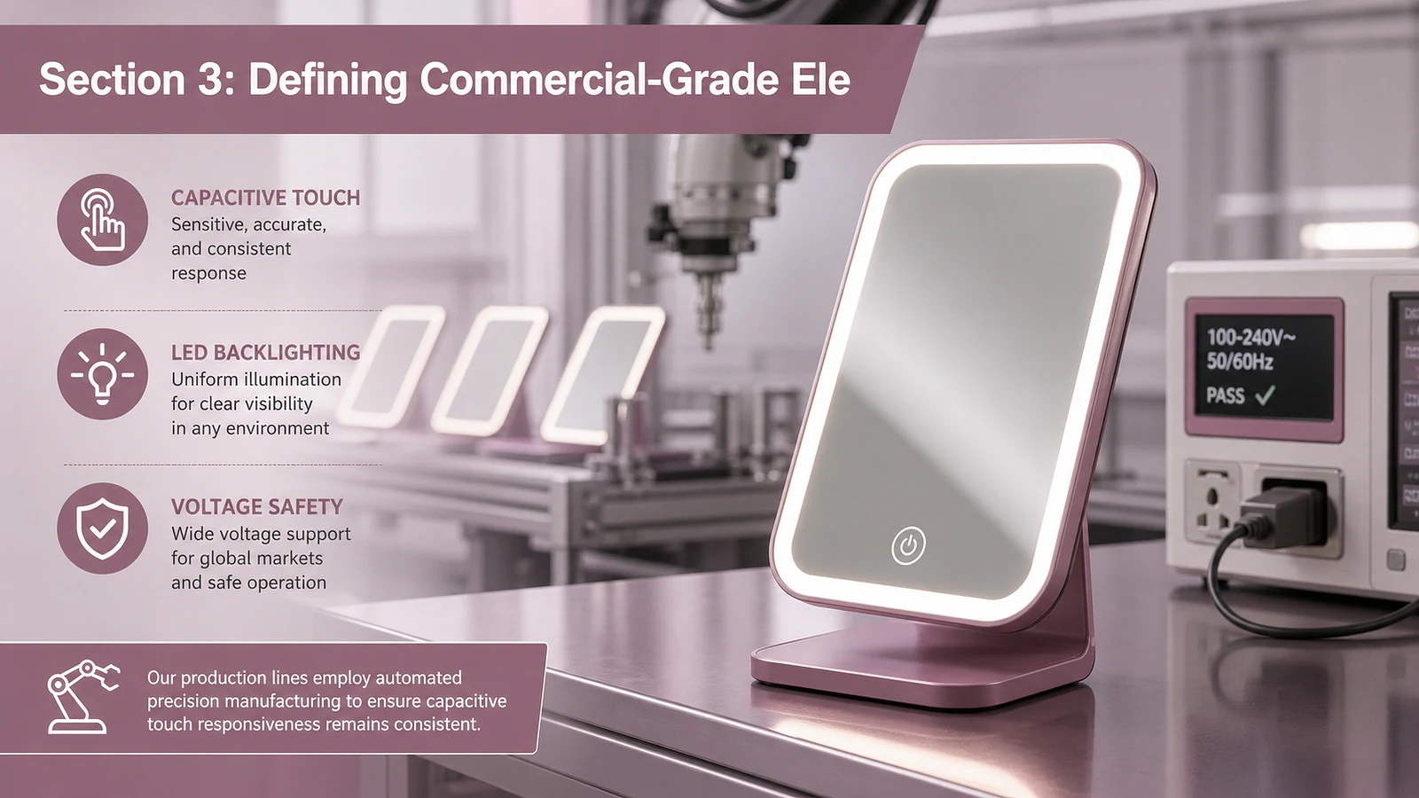 Section 3: Defining Commercial-Grade Electronics: Capacitive Touch, LED Backlighting, and Voltage Safety - Mirror produc