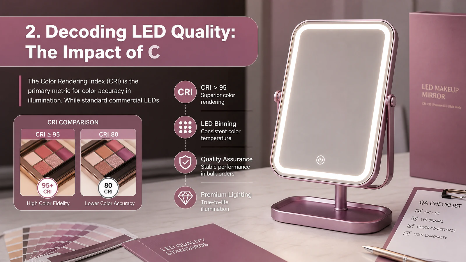 2. Decoding LED Quality: The Impact of CRI >95 and Binning - Mirror product image