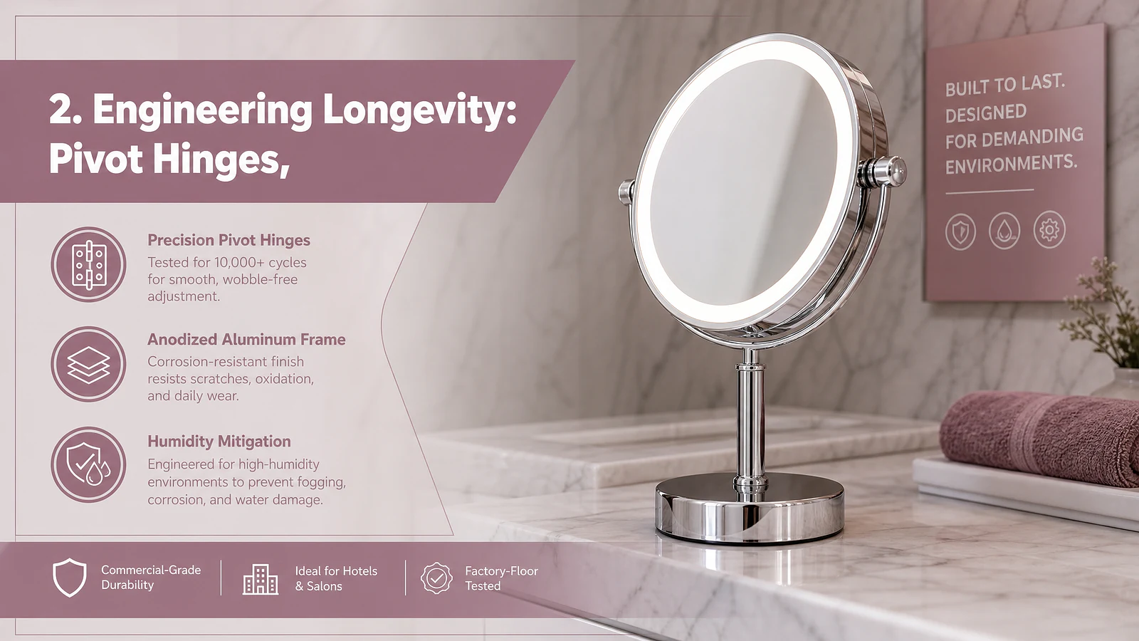 2. Engineering Longevity: Pivot Hinges, Anodized Frames, and Humidity Mitigation - Mirror product image