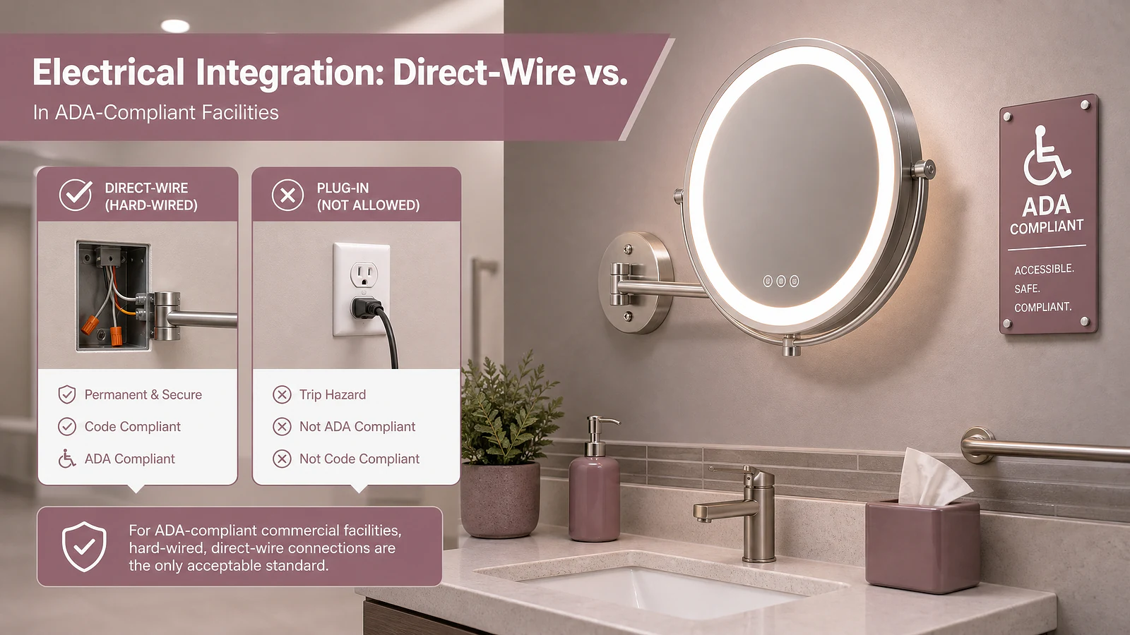 Electrical Integration: Direct-Wire vs. Plug-In Systems in ADA-Compliant Facilities - Mirror product image