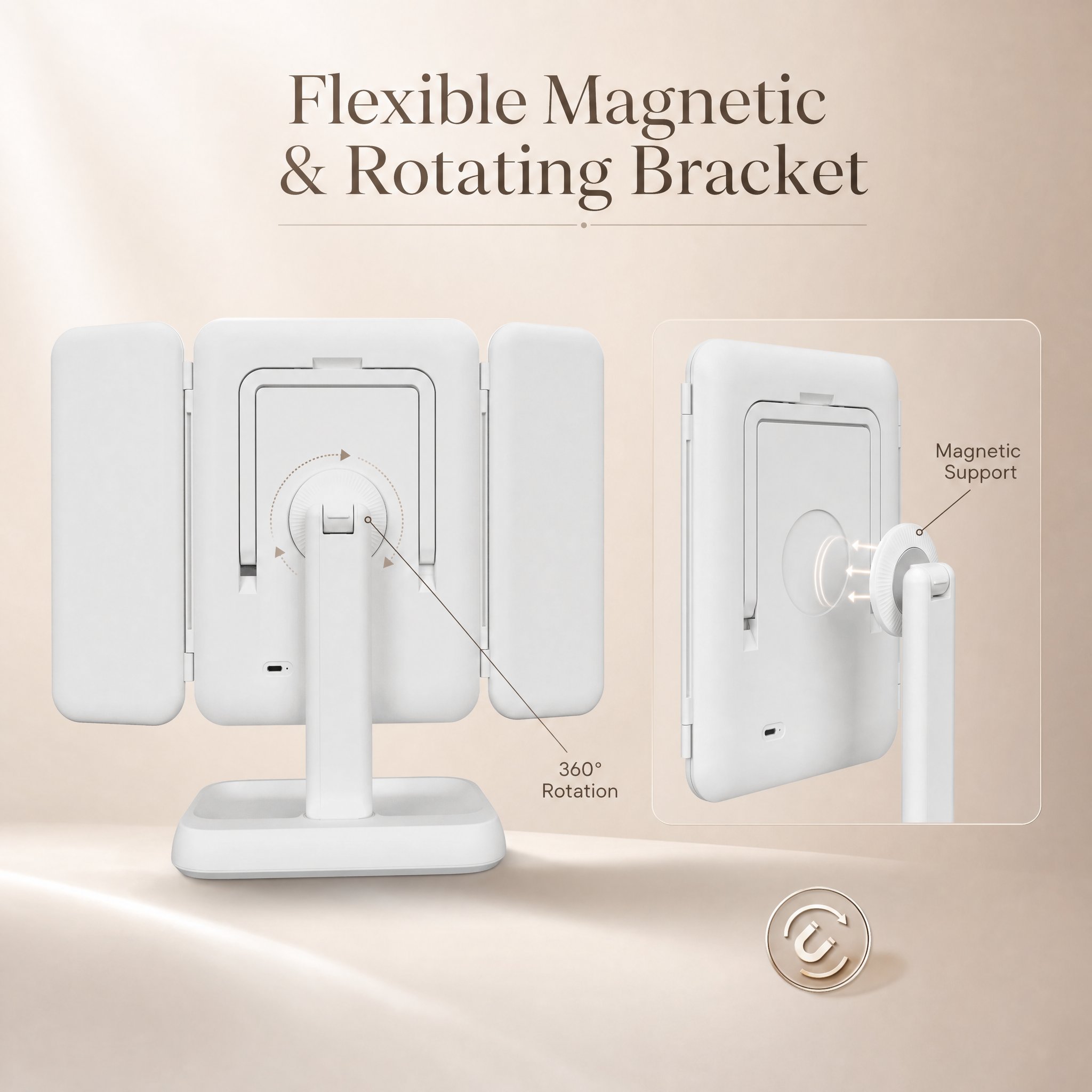 Ergonomic Positioning with Magnetic and 360-Degree Rotating Bracket